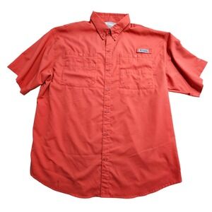 Columbia PFG‎ Men XL Short Sleeve Fishing Shirt Red Vented Omni-Shade Ripstop *